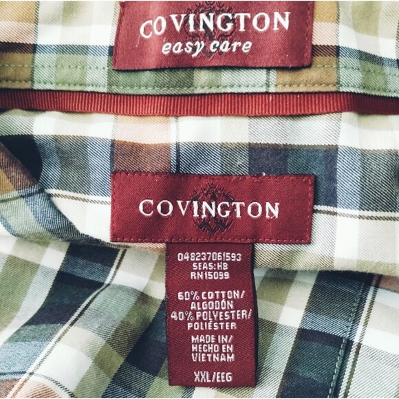 Shirt Men's XXL Button Down Collar Button Up Easy Care Plaid Green Preppy School - Picture 7 of 12